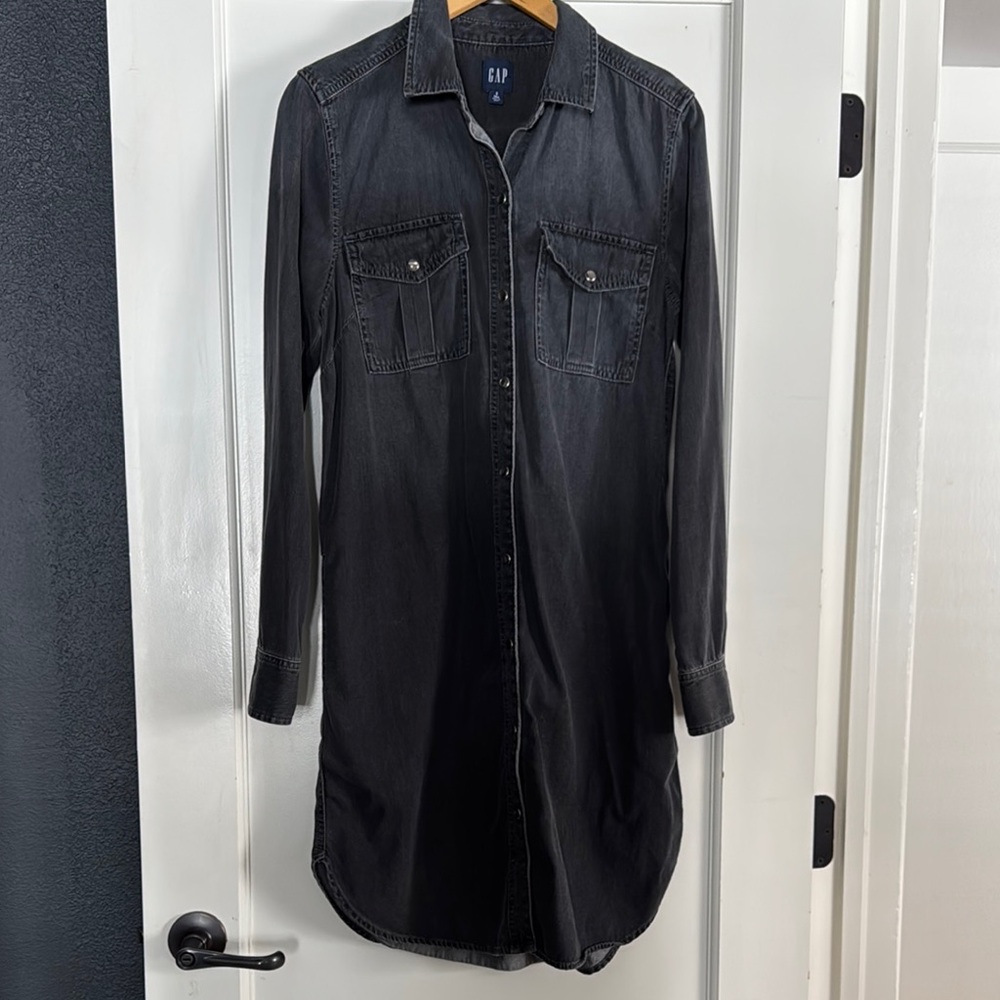 GAP Black Long-Sleeve Denim Shirt Dress